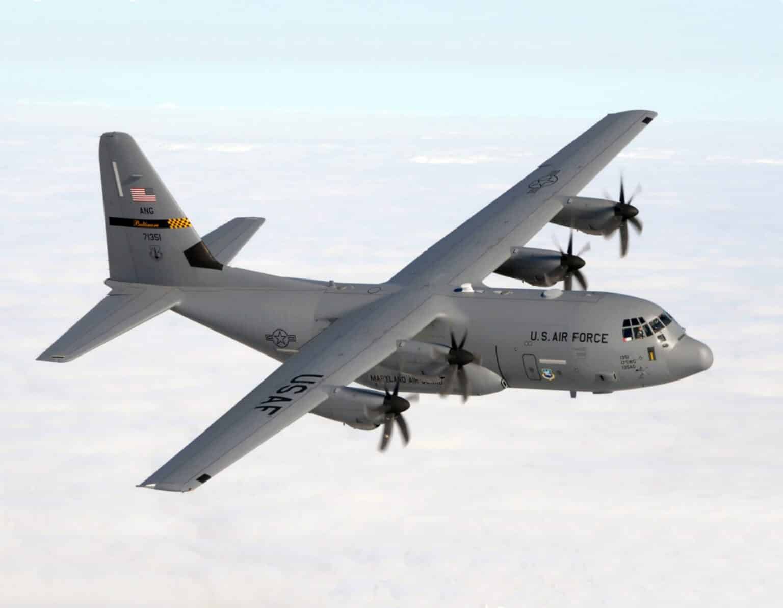 Lockheed Martin C-130J Super Hercules, a four-engine turboprop military transport aircraft.